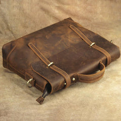 Brown Leather Men's Professional Briefcase 14‘’ Laptop Handbag Business Bag For Men - imessengerbags