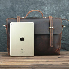 Brown Leather Men's Professional Briefcase 14‘’ Laptop Handbag Business Bag For Men - imessengerbags