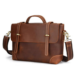 Brown Leather Men's Professional Briefcase 14‘’ Laptop Handbag Business Bag For Men - imessengerbags
