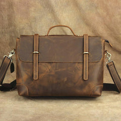 Brown Leather Men's Professional Briefcase 14‘’ Laptop Handbag Business Bag For Men - imessengerbags