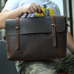 Brown Leather Men's Professional Briefcase 14‘’ Laptop Handbag Business Bag For Men - imessengerbags