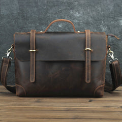 Brown Leather Men's Professional Briefcase 14‘’ Laptop Handbag Business Bag For Men