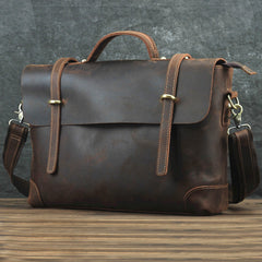 Brown Leather Men's Professional Briefcase 14‘’ Laptop Handbag Business Bag For Men