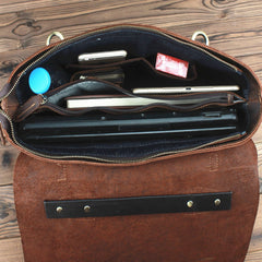 Brown Leather Men's Professional Briefcase 14‘’ Laptop Handbag Business Bag For Men - imessengerbags