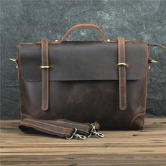 Brown Leather Men's Professional Briefcase 14‘’ Laptop Handbag Business Bag For Men - imessengerbags
