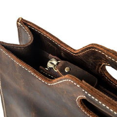 Brown Leather Men's Simple Professional Briefcase 13‘’ Laptop Handbag Business Bag For Men - imessengerbags