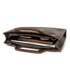 Brown Leather Men's Simple Professional Briefcase 13‘’ Laptop Handbag Business Bag For Men - imessengerbags