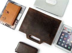 Brown Leather Men's Simple Professional Briefcase 13‘’ Laptop Handbag Business Bag For Men - imessengerbags