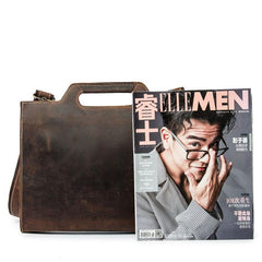 Brown Leather Men's Simple Professional Briefcase 13‘’ Laptop Handbag Business Bag For Men - imessengerbags