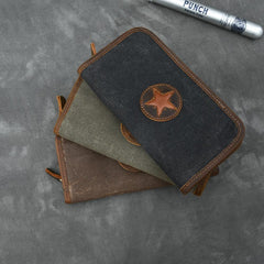 Brown Canvas Mens Long Wallet Zipper Green Clutch Phone Wallet For Men - imessengerbags