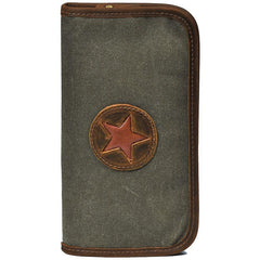 Brown Canvas Mens Long Wallet Zipper Green Clutch Phone Wallet For Men - imessengerbags