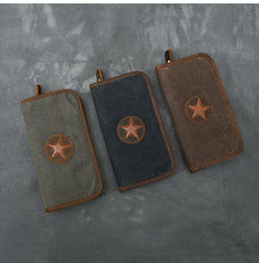 Brown Canvas Mens Long Wallet Zipper Green Clutch Phone Wallet For Men - imessengerbags