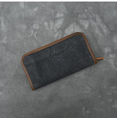 Brown Canvas Mens Long Wallet Zipper Green Clutch Phone Wallet For Men - imessengerbags