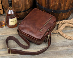 Casual Brown Leather Courier Bag 10 inches Vertical Small Messenger Bags Postman Bag for Men