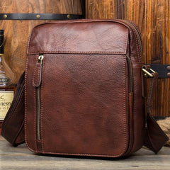 Casual Brown Leather Courier Bag 10 inches Vertical Small Messenger Bags Postman Bag for Men