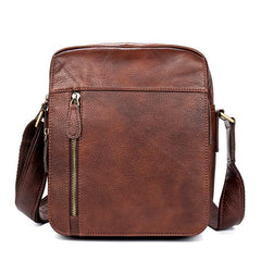 Casual Brown Leather Courier Bag 10 inches Vertical Small Messenger Bags Postman Bag for Men