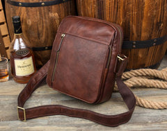 Casual Brown Leather Courier Bag 10 inches Vertical Small Messenger Bags Postman Bag for Men