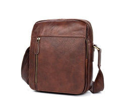 Casual Brown Leather Courier Bag 10 inches Vertical Small Messenger Bags Postman Bag for Men