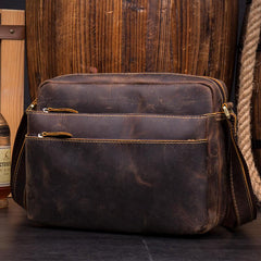 Casual Coffee Leather 10 inches Small Courier Bag Messenger Bags Postman Bags for Men - imessengerbags