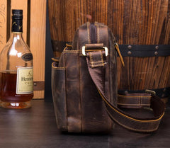 Casual Coffee Leather 10 inches Small Courier Bag Messenger Bags Postman Bags for Men - imessengerbags