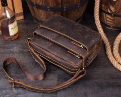 Casual Coffee Leather 10 inches Small Courier Bag Messenger Bags Postman Bags for Men - imessengerbags