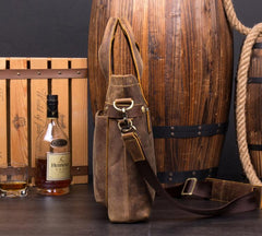 Casual Brown Leather 15 inches Laptop Briefcase Work Side Bag Work Handbag for Men - imessengerbags