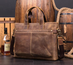 Casual Brown Leather 15 inches Laptop Briefcase Work Side Bag Work Handbag for Men - imessengerbags
