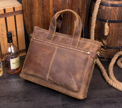 Casual Brown Leather 15 inches Laptop Briefcase Work Side Bag Work Handbag for Men - imessengerbags