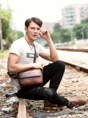 Casual Dark Brown Leather 8 inches Small Messenger Bag Side Bag Postman Bag for Men - imessengerbags