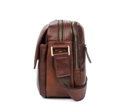 Casual Dark Brown Leather 8 inches Small Messenger Bag Side Bag Postman Bag for Men - imessengerbags