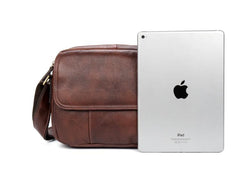 Casual Dark Brown Leather 8 inches Small Messenger Bag Side Bag Postman Bag for Men - imessengerbags