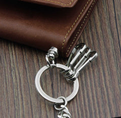 BADASS BROWN LEATHER MENS TRIFOLD SMALL BIKER WALLET CHAIN WALLET WALLET WITH CHAIN FOR MEN - imessengerbags