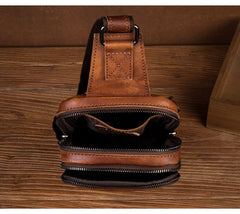 Brown Leather Mens 10 inches Sling Bag Sling Pack Casual Chest Bags One Shoulder Backpack for Men - imessengerbags