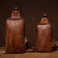 Brown Leather Mens 10 inches Sling Bag Sling Pack Casual Chest Bags One Shoulder Backpack for Men - imessengerbags