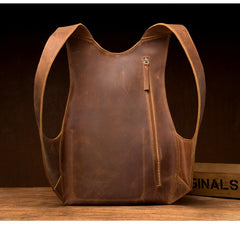Cool Brown Leather Mens 13 inches Sport Backpack School Backpack Travel Backpack for Men - imessengerbags