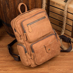 Brown Casual Leather Mens 13 inches Travel Backpacks Computer Backpack for Men - imessengerbags