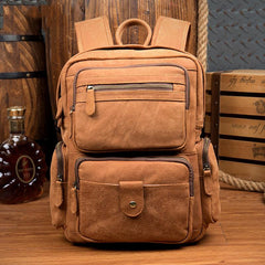 Brown Casual Leather Mens 13 inches Travel Backpacks Computer Backpack for Men - imessengerbags