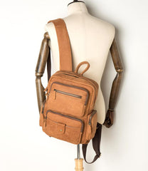 Brown Casual Leather Mens 13 inches Travel Backpacks Computer Backpack for Men - imessengerbags