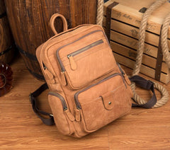 Brown Casual Leather Mens 13 inches Travel Backpacks Computer Backpack for Men - imessengerbags