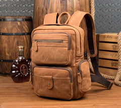 Brown Casual Leather Mens 13 inches Travel Backpacks Computer Backpack for Men - imessengerbags