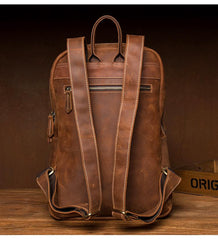 Casual Brown Large Leather Mens 15 inches Travel Backpack Computer Backpack School Backpack for Men - imessengerbags