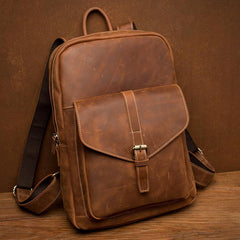 Casual Brown Large Leather Mens 15 inches Travel Backpack Computer Backpack School Backpack for Men - imessengerbags