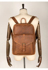 Casual Brown Large Leather Mens 15 inches Travel Backpack Computer Backpack School Backpack for Men - imessengerbags