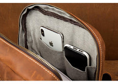 Casual Brown Large Leather Mens 15 inches Travel Backpack Computer Backpack School Backpack for Men - imessengerbags