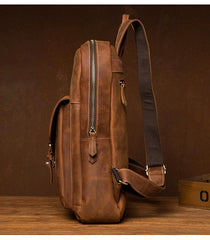 Casual Brown Large Leather Mens 15 inches Travel Backpack Computer Backpack School Backpack for Men - imessengerbags