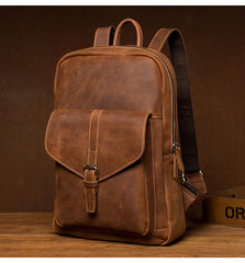 Casual Brown Large Leather Mens 15 inches Travel Backpack Computer Backpack School Backpack for Men - imessengerbags