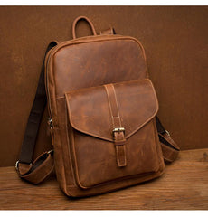 Casual Brown Large Leather Mens 15 inches Travel Backpack Computer Backpack School Backpack for Men - imessengerbags