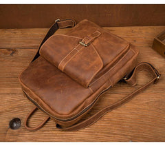 Casual Brown Large Leather Mens 15 inches Travel Backpack Computer Backpack School Backpack for Men - imessengerbags