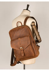 Casual Brown Large Leather Mens 15 inches Travel Backpack Computer Backpack School Backpack for Men - imessengerbags