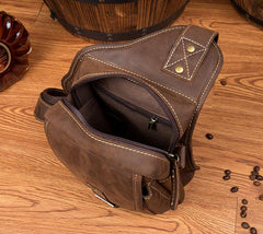 Casual Brown Leather Mens Sling Packs Sling Bag Chest Bag One Shoulder Backpack for Men - imessengerbags